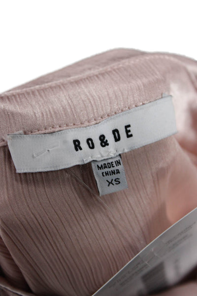 RO&DE Women Cropped Collared ButtonUp Blouse Pink Long Sleeve Polyester Size XS