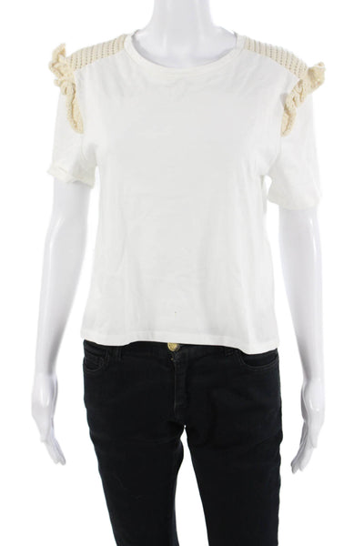 Zara Women Basic Crew Neck White Cotton Blend Short Sleeve T-Shirt Size S