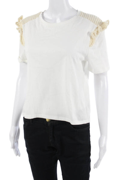 Zara Women Basic Crew Neck White Cotton Blend Short Sleeve T-Shirt Size S