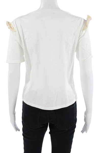Zara Women Basic Crew Neck White Cotton Blend Short Sleeve T-Shirt Size S