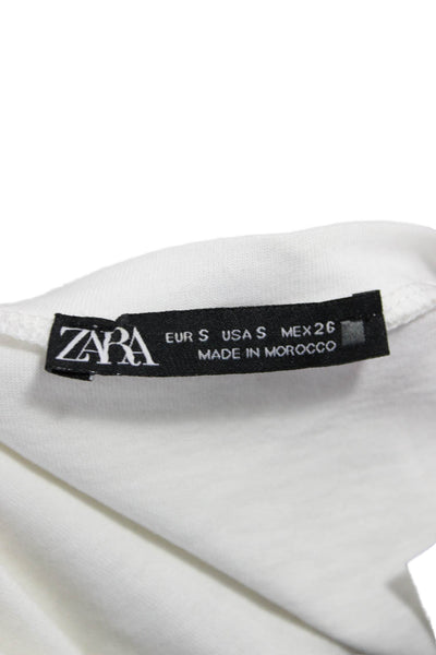 Zara Women Basic Crew Neck White Cotton Blend Short Sleeve T-Shirt Size S
