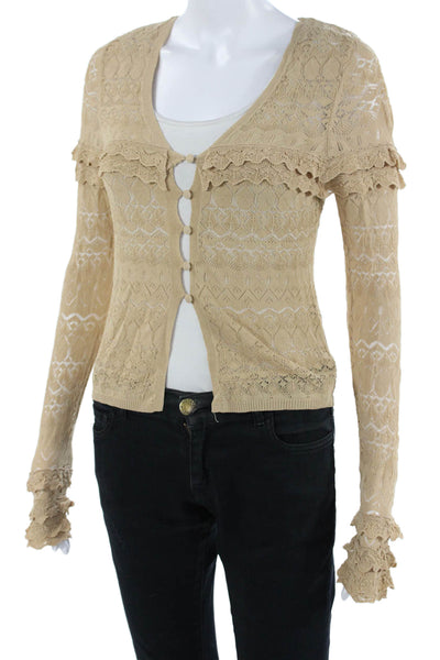 Zara Womens Cardigan Beige V Neck Geometric Button Long Sleeve Size S