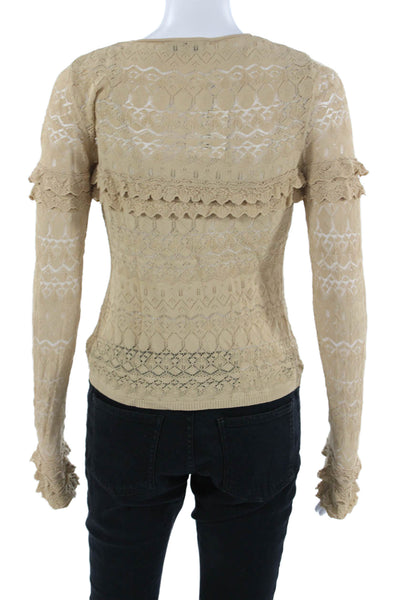 Zara Womens Cardigan Beige V Neck Geometric Button Long Sleeve Size S
