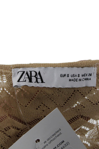 Zara Womens Cardigan Beige V Neck Geometric Button Long Sleeve Size S