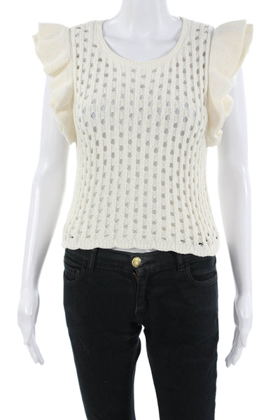 Zara Women Cropped Sleeveless Bohemian Button Round Neck Top White Size M