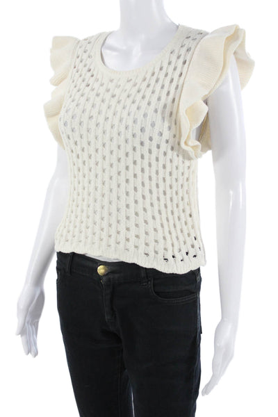 Zara Women Cropped Sleeveless Bohemian Button Round Neck Top White Size M