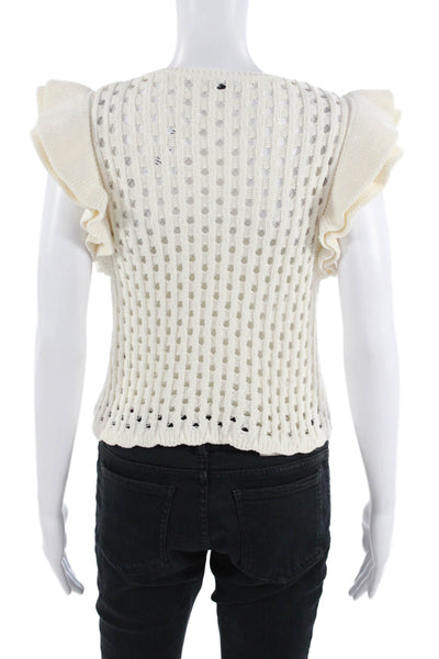 Zara Women Cropped Sleeveless Bohemian Button Round Neck Top White Size M