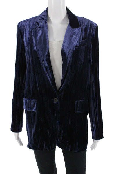 Zara Womens Dark Blue Collared Long Sleeve Blazer Viscose Silk Classic Size XS