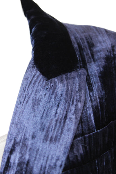 Zara Womens Dark Blue Collared Long Sleeve Blazer Viscose Silk Classic Size XS
