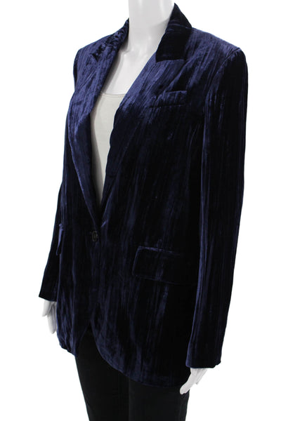 Zara Womens Dark Blue Collared Long Sleeve Blazer Viscose Silk Classic Size XS