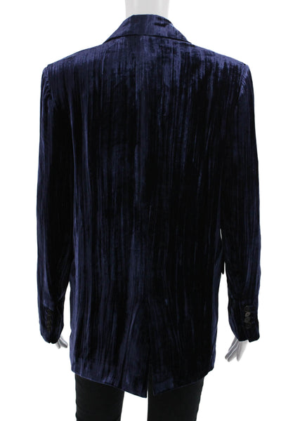 Zara Womens Dark Blue Collared Long Sleeve Blazer Viscose Silk Classic Size XS