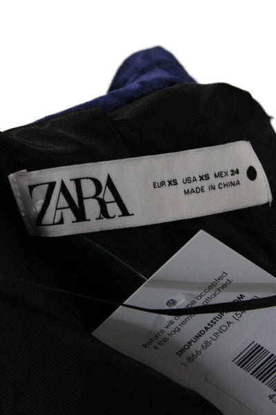 Zara Womens Dark Blue Collared Long Sleeve Blazer Viscose Silk Classic Size XS
