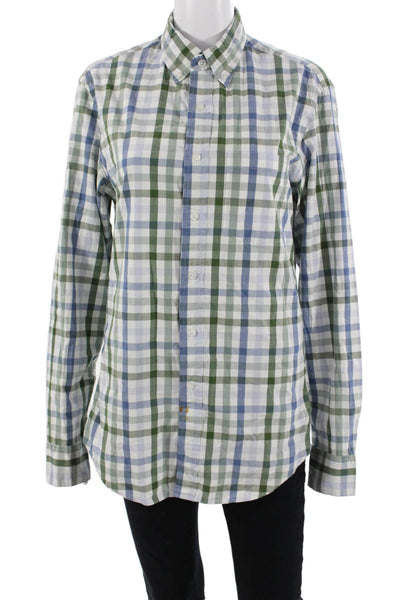 J Crew Mens Button-Down Collared Blue Check Long Sleeve Shirt Size S