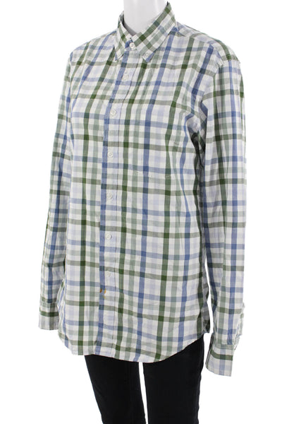 J Crew Mens Button-Down Collared Blue Check Long Sleeve Shirt Size S