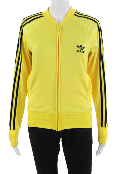 Adidas Unisex Yellow Striped Bomber Jacket Windbreaker Zip Crew Neck Size S