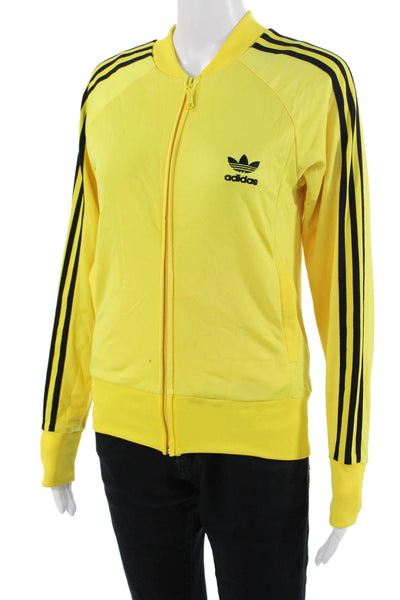 Adidas Unisex Yellow Striped Bomber Jacket Windbreaker Zip Crew Neck Size S