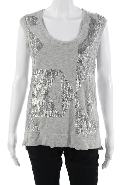 Townsen Womens Jersey Sleeveless Gray Geometric Round Neck Tank Size S
