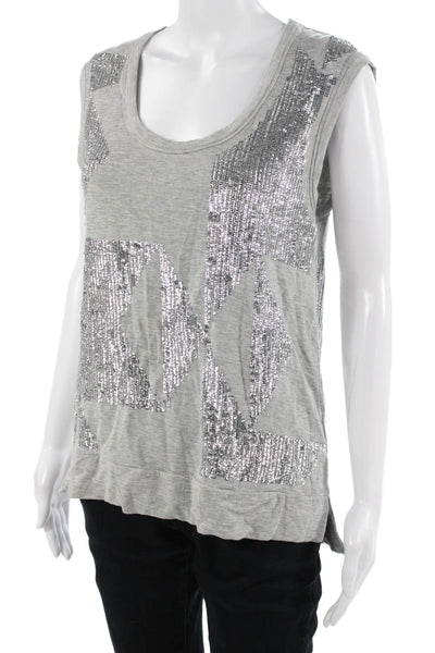 Townsen Womens Jersey Sleeveless Gray Geometric Round Neck Tank Size S