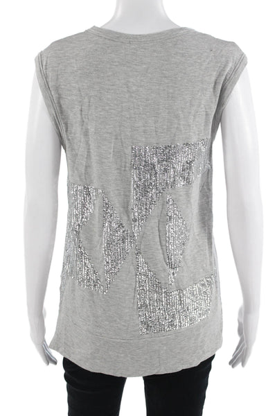 Townsen Womens Jersey Sleeveless Gray Geometric Round Neck Tank Size S
