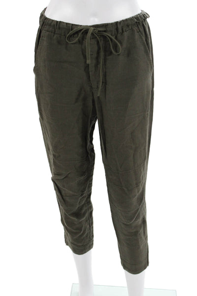 Vince Womens Ankle Cropped Linen Pants Green Button Closure Size XS