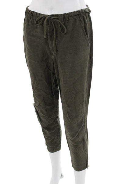Vince Womens Ankle Cropped Linen Pants Green Button Closure Size XS