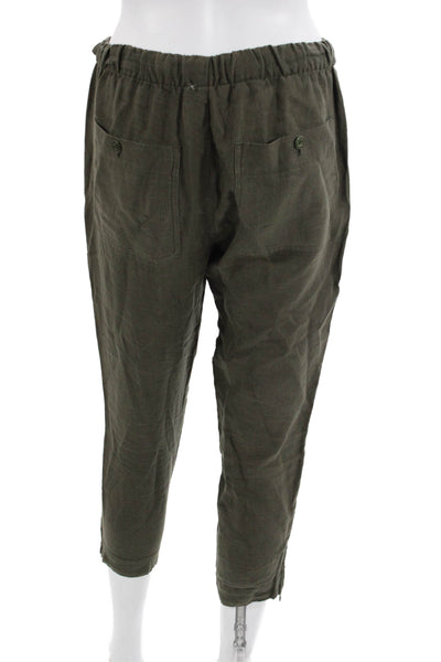 Vince Womens Ankle Cropped Linen Pants Green Button Closure Size XS