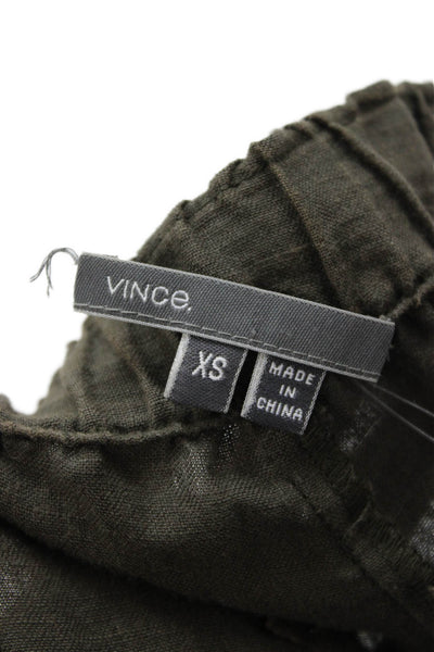 Vince Womens Ankle Cropped Linen Pants Green Button Closure Size XS