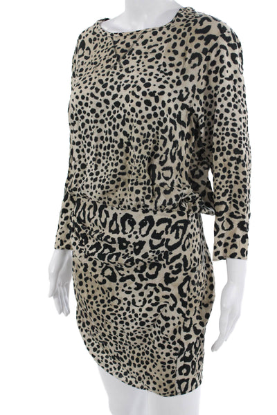 Zara Woman Womens Blouson Mini Dress Beige Animal Print Long Sleeve Size S