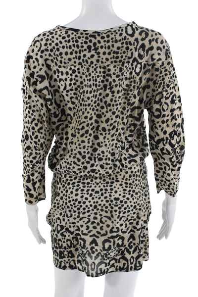 Zara Woman Womens Blouson Mini Dress Beige Animal Print Long Sleeve Size S