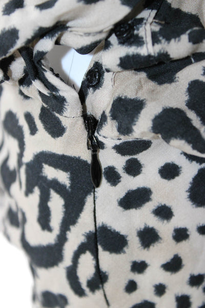 Zara Woman Womens Blouson Mini Dress Beige Animal Print Long Sleeve Size S