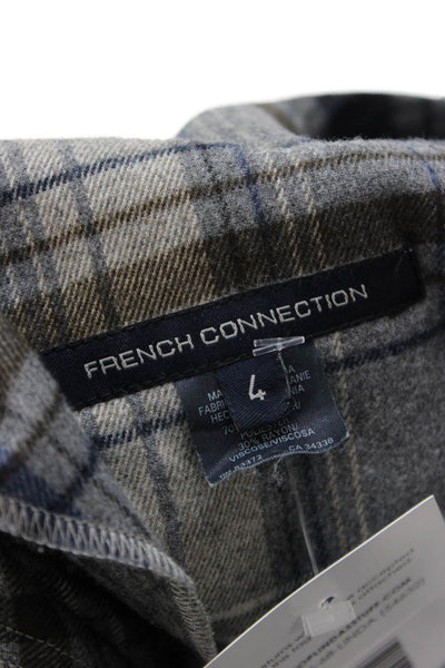 French Connection Womens Shirt Dress Blue Plaid V-Neck Short Sleeve Size 4