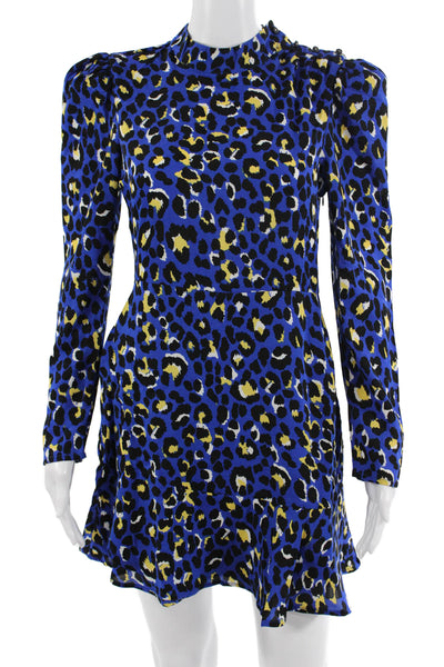 Rahi Womens Fit & Flare Mini Dress Black Animal Print Long Sleeve Size S
