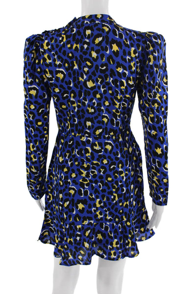 Rahi Womens Fit & Flare Mini Dress Black Animal Print Long Sleeve Size S