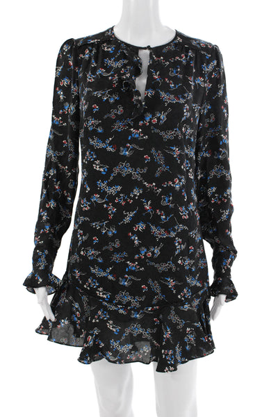 Veronica Beard Women Mini Shift Dress Black Silk Floral Long Sleeve Size 2