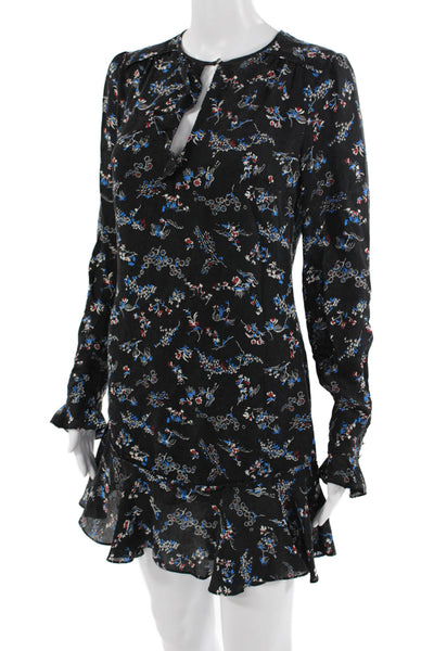 Veronica Beard Women Mini Shift Dress Black Silk Floral Long Sleeve Size 2