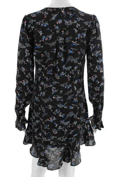 Veronica Beard Women Mini Shift Dress Black Silk Floral Long Sleeve Size 2