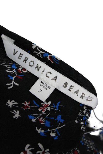 Veronica Beard Women Mini Shift Dress Black Silk Floral Long Sleeve Size 2