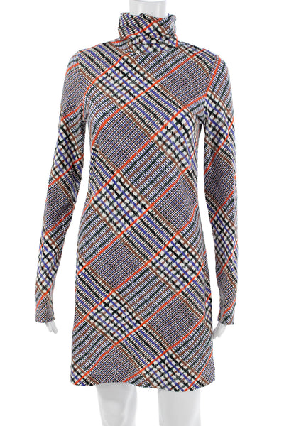 Tanya Taylor Women Shift Dress Black Plaid Turtleneck Long Sleeve Size S