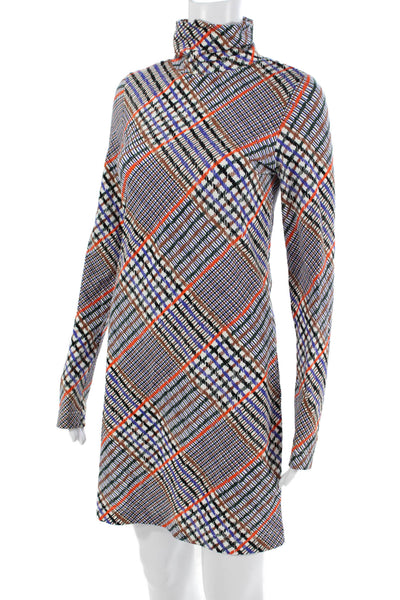 Tanya Taylor Women Shift Dress Black Plaid Turtleneck Long Sleeve Size S