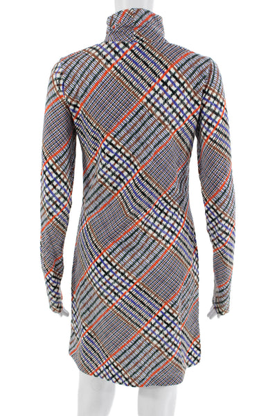 Tanya Taylor Women Shift Dress Black Plaid Turtleneck Long Sleeve Size S