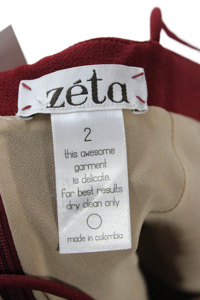 Zeta Womens Slip Dress Red V-Neck Sleeveless Polyester Short Size 2