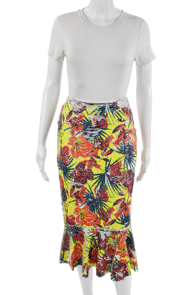 Zara Womens Multi-Color Floral Trumpet Midi Skirt 100% Polyester Size S