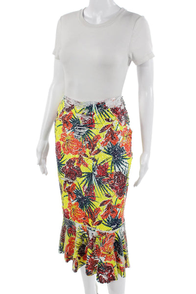 Zara Womens Multi-Color Floral Trumpet Midi Skirt 100% Polyester Size S