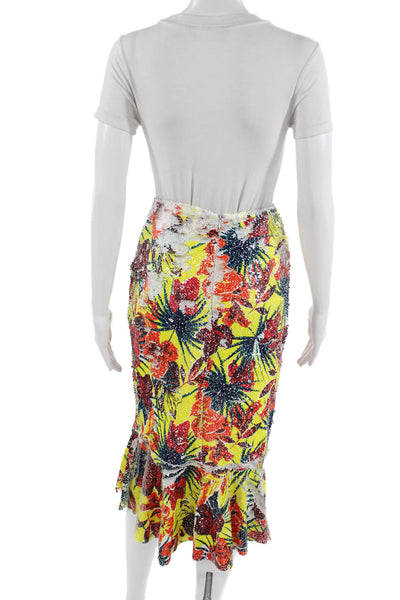 Zara Womens Multi-Color Floral Trumpet Midi Skirt 100% Polyester Size S
