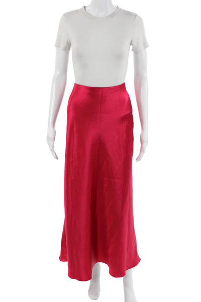 Zara Women A-Line Maxi Skirt Red Polyester Size S