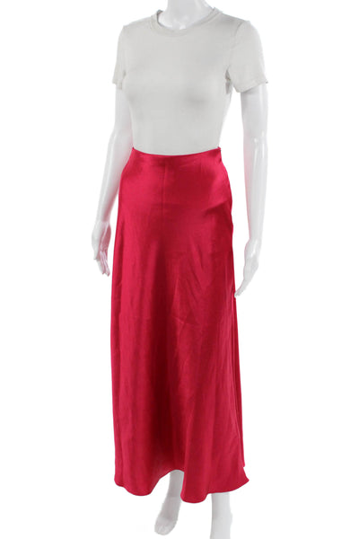 Zara Women A-Line Maxi Skirt Red Polyester Size S