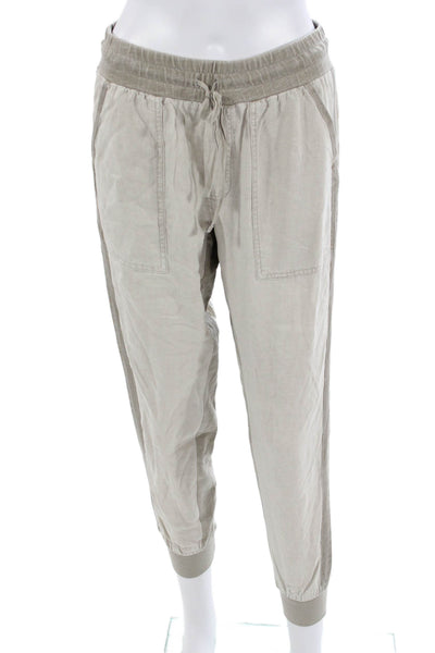 Splendid Women Cropped Jogger Pants Beige Drawstring Lyocell Linen Size XS