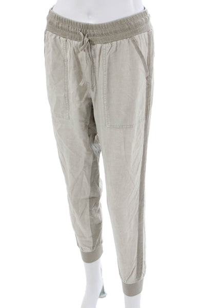 Splendid Women Cropped Jogger Pants Beige Drawstring Lyocell Linen Size XS