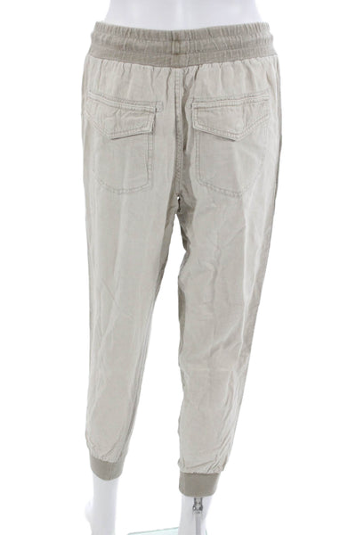 Splendid Women Cropped Jogger Pants Beige Drawstring Lyocell Linen Size XS