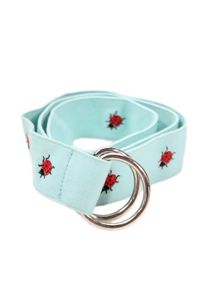 J Crew Womens Lady Bug Print Belt Sky Blue Cotton Size Small/Medium